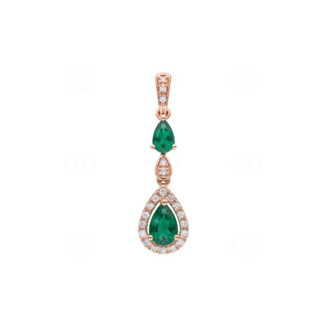 Pendentif or rosé 750/18 ct avec émeraudes & diamants 0.10 ct - AN-73769-SMA-RG