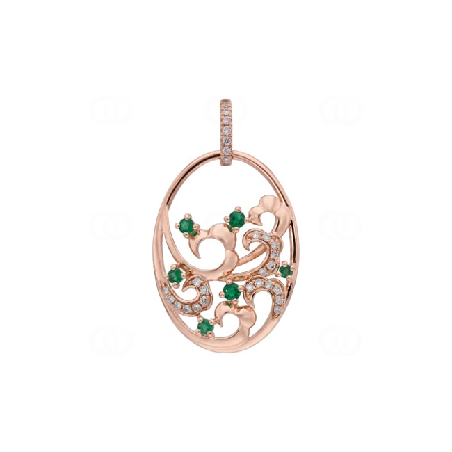 Anhänger 750/18 K Roségold mit Smaragden & Diamanten 0.11 ct - AN-73666-SMA-RG