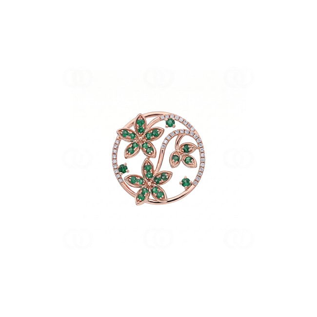 Anhänger 750/18 K Roségold mit Smaragden & Diamanten 0.14 ct - AN-73663-SMA-RG