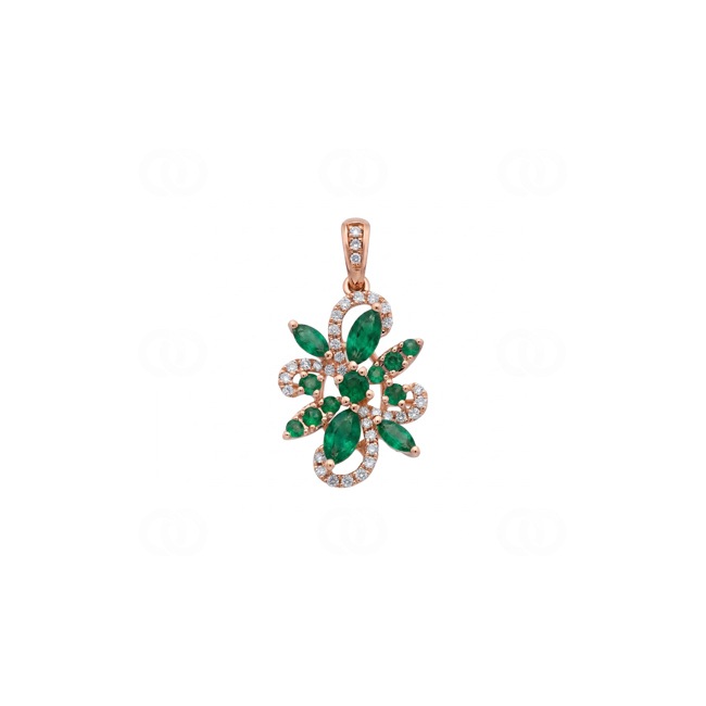 Anhänger 750/18 K Roségold mit Smaragden & Diamanten 0.16 ct - AN-73775-SMA-RG