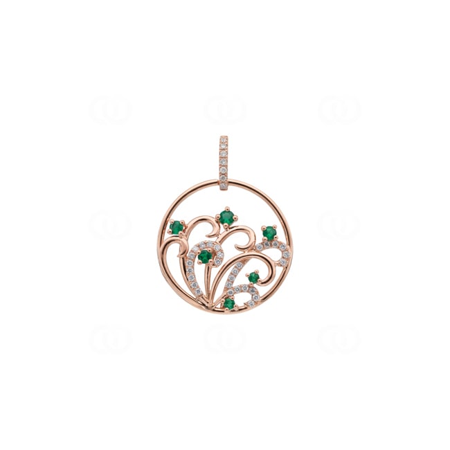 Anhänger 750/18 K Roségold mit Smaragden und Diamanten 0.17 ct - AN-73667-SMA-RG