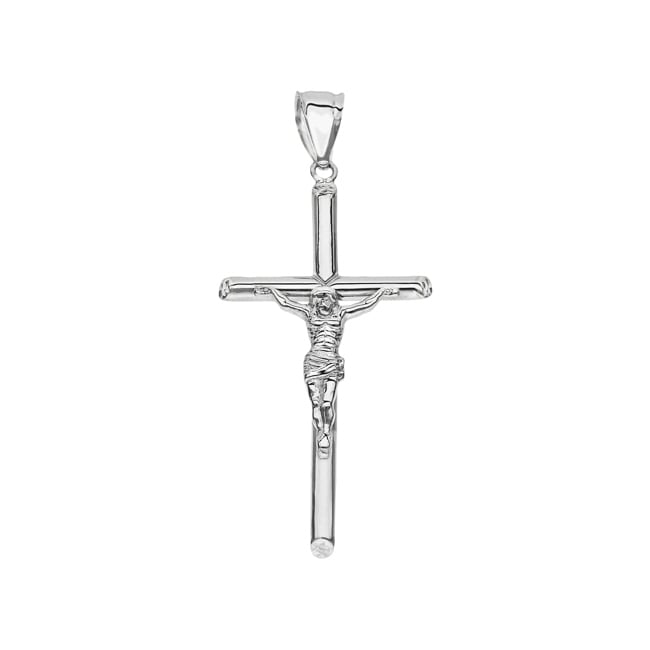 Original Echt 14K Weißgold Kreuz Jesus Kruzifix Religiös Charm Anhänger