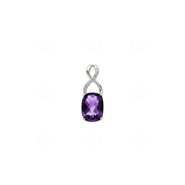 Pendentif or gris 750/18 ct avec améthyste coussin et diamants 0.02 ct H/si - AN-70307-AME-WG