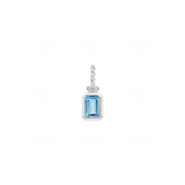 Pendant 750/18 K White Gold with Blue Topaz and Diamonds 0.01 ct H/si - AN-73473-WG