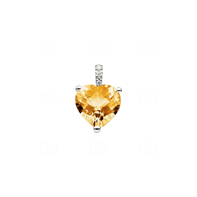 Anhänger 750/18 K Weissgold mit Citrin und Diamanten 0.01 ct H/si, Herz - AN-52263-CIT-WG