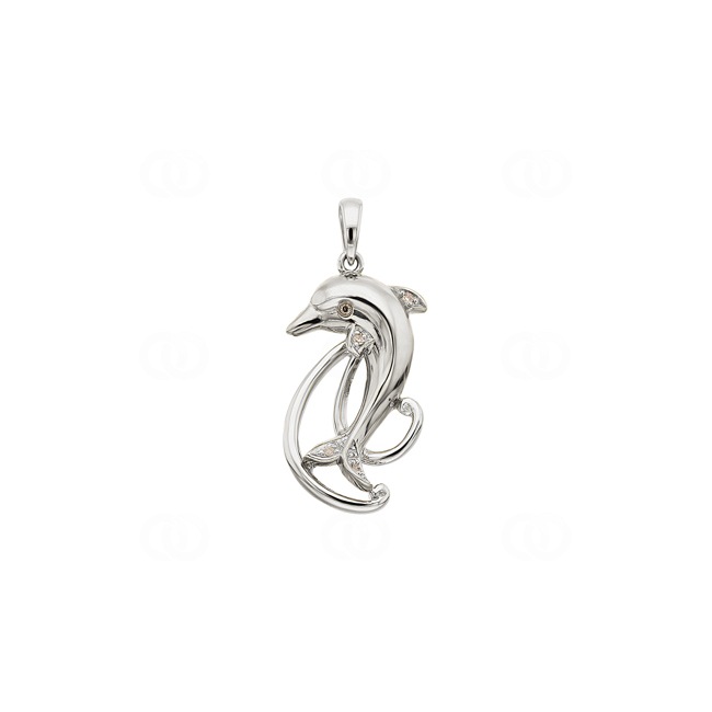 Pendant 750/18 K White Gold Dolphin with Diamonds 0.02 ct H/si - PP3077-01