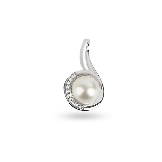 Pendentif or gris 750/18 ct avec diamants 0.04 ct H/si & perle de culture d'eau douce - PP5660/1-WG