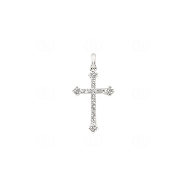 Pendant 750/18 K White Gold Cross with Diamonds 0.054 ct H/si - AN-56687-WG