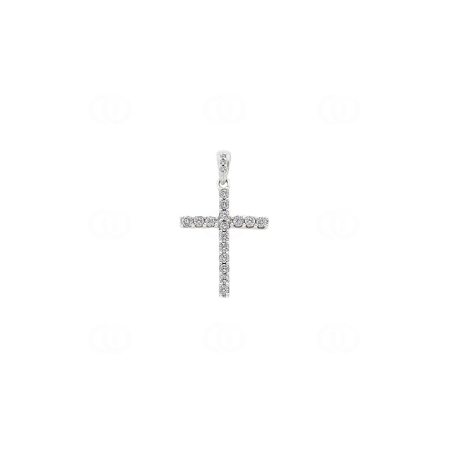 Pendant 750/18 K White Gold Cross with Diamonds 0.25 ct H/si - AN-69443-WG