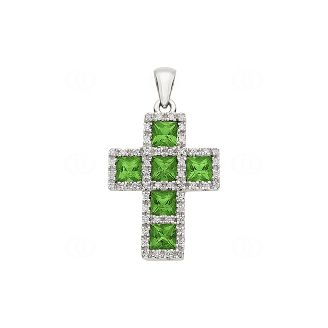 Pendentif or gris 750/18 ct Croix avec diamants 0.28 ct H/si et péridots - PP4353-07