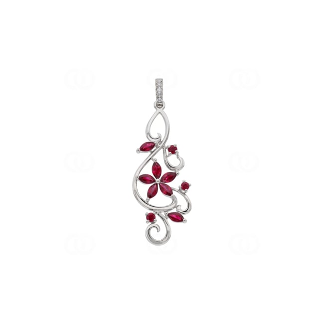 Anhänger 750/18 K Weissgold mit Rubinen & Diamanten 0.03 ct - AN-73773-RUB-WG