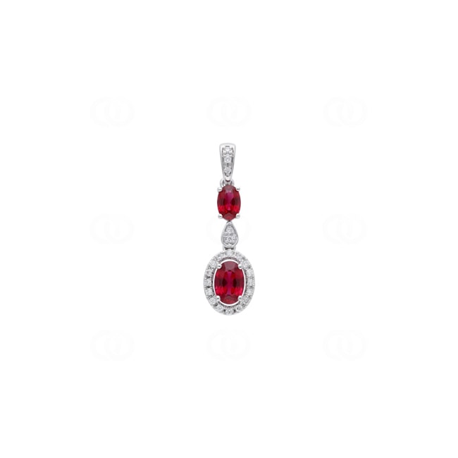 Anhänger 750/18 K Weissgold mit Rubinen & Diamanten 0.10 ct - AN-73763-RUB-WG