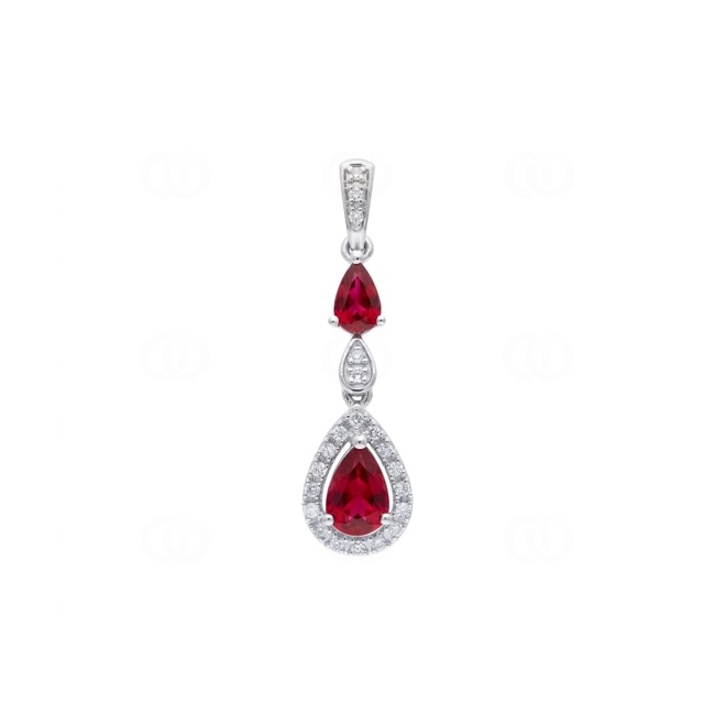 Pendentif or gris 750/18 ct avec rubis & diamants 0.10 ct - AN-73769-RUB-WG