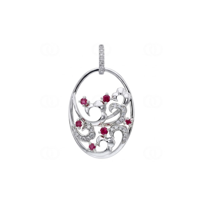 Anhänger 750/18 K Weissgold mit Rubinen & Diamanten 0.11 ct - AN-73666-RUB-WG