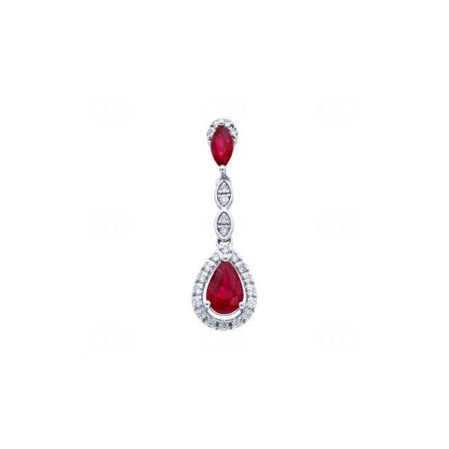 Anhänger 750/18 K Weissgold mit Rubinen & Diamanten 0.11 ct - AN-73765-RUB-WG