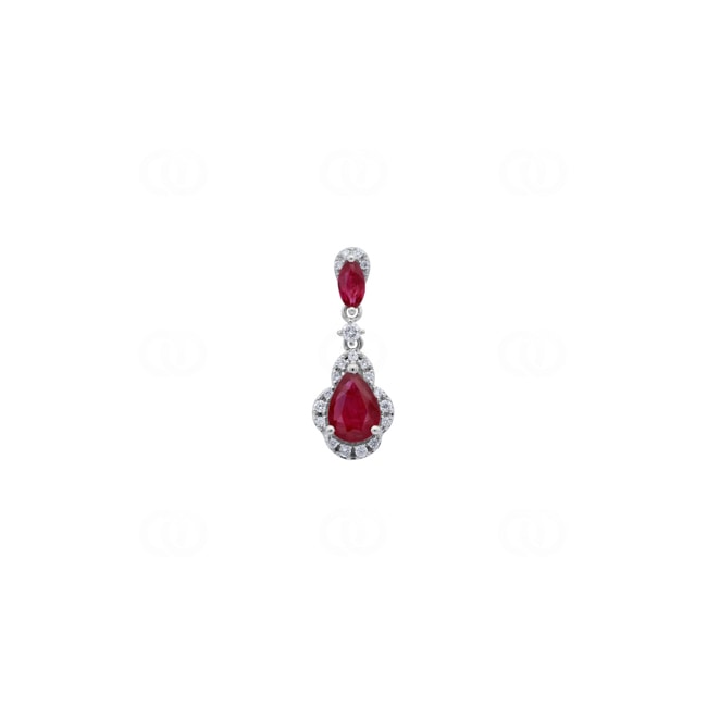 Anhänger 750/18 K Weissgold mit Rubinen & Diamanten 0.12 ct - AN-73759-RUB-WG