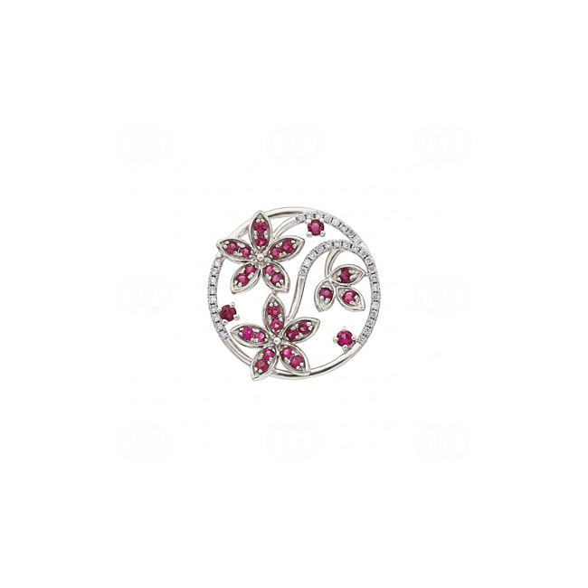 Anhänger 750/18 K Weissgold mit Rubinen & Diamanten 0.14 ct - AN-73663-RUB-WG