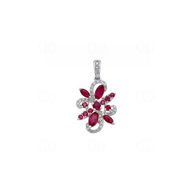 Anhänger 750/18 K Weissgold mit Rubinen & Diamanten 0.16 ct - AN-73775-RUB-WG