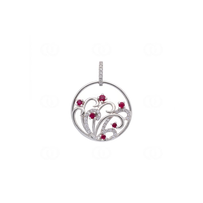 Anhänger 750/18 K Weissgold mit Rubinen und Diamanten 0.17 ct - AN-73667-RUB-WG