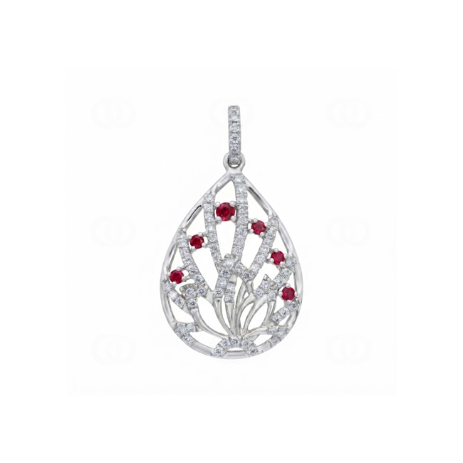 Anhänger 750/18 K Weissgold mit Rubinen und Diamanten 0.27 ct - AN-73668-RUB-WG