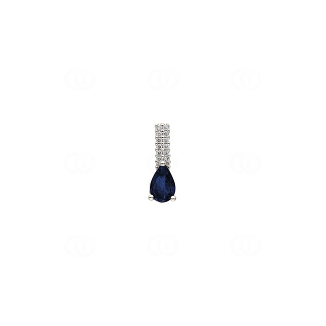 Pendentif or gris 750/18 ct avec saphir & diamants 0.05 ct H/si Pendentif or gris 750/18 ct avec saphir & diamants 0.05 ct H/si - AN-53583-SAF-WG