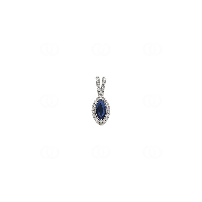 Sapphire Pendant 750/18 K White Gold with Diamonds 0.11 ct H/si - AN-53963-SAF-WG