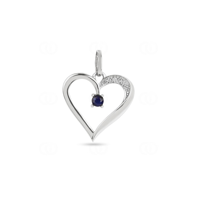 Pendentif or gris 750/18 ct Cœur avec saphir - P94GS
