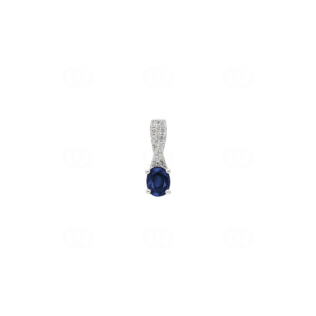 Pendant 750/18 K White Gold with oval Sapphire and Diamonds 0.05 ct H/si - AN-52473-SAF-WG