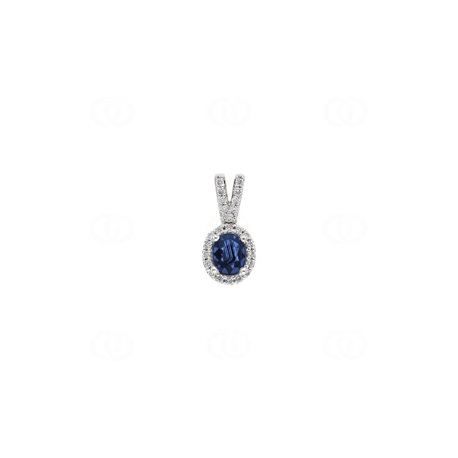 Pendentif or gris 750/18 ct avec saphir ovale et diamants 0.10 ct H/si Pendentif or gris 750/18 ct avec saphir ovale et diamants 0.10 ct H/si - AN-52633-SAF-WG