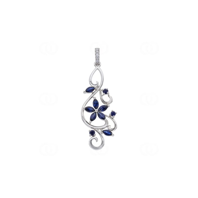 Anhänger 750/18 K Weissgold mit Saphiren & Diamanten 0.03 ct - AN-73773-SAF-WG