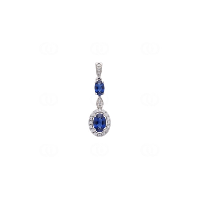Anhänger 750/18 K Weissgold mit Saphiren & Diamanten 0.10 ct - AN-73763-SAF-WG