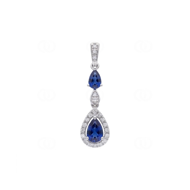 Pendentif or gris 750/18 ct avec saphirs & diamants 0.10 ct - AN-73769-SAF-WG