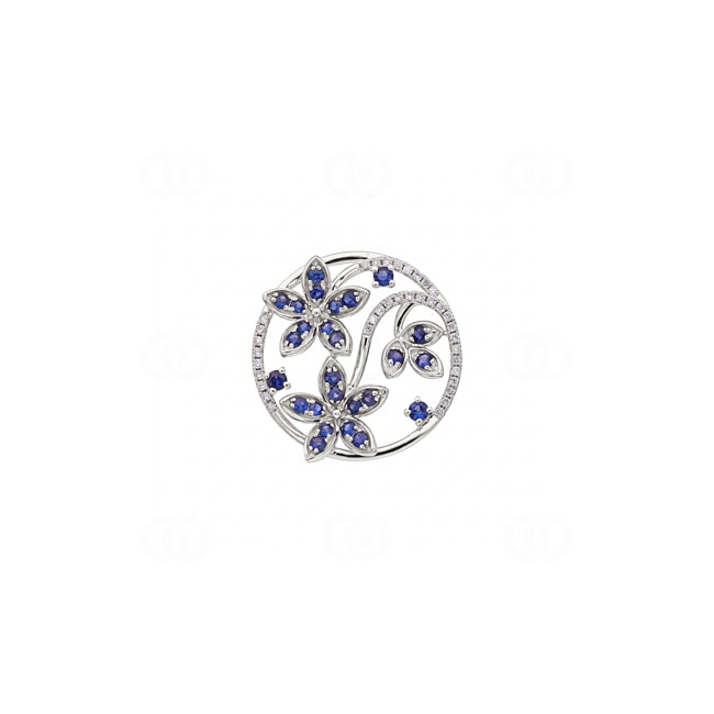 Anhänger 750/18 K Weissgold mit Saphiren & Diamanten 0.14 ct - AN-73663-SAF-WG