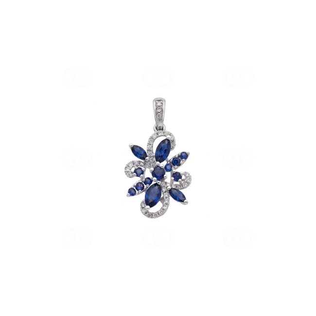 Anhänger 750/18 K Weissgold mit Saphiren & Diamanten 0.16 ct - AN-73775-SAF-WG
