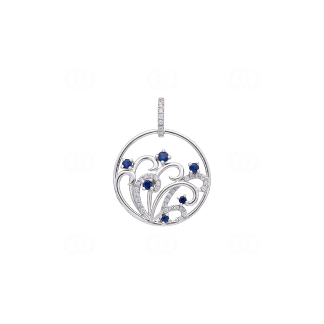Anhänger 750/18 K Weissgold mit Saphiren und Diamanten 0.17 ct - AN-73667-SAF-WG