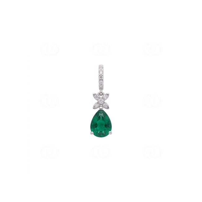 Pendentif or gris 750/18 ct avec émeraude & diamants 0.04 ct - AN-73767-SMA-WG