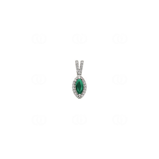 Pendentif or gris 750/18 ct avec émeraude & diamants 0.11 ct H/si - AN-53963-SMA-WG