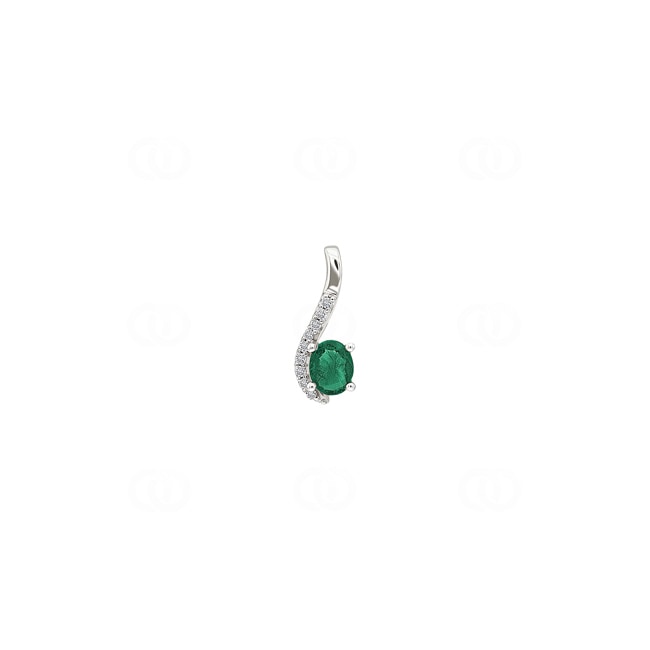 Pendant 750/18 K White Gold with oval Emerald and Diamonds 0.03 ct H/si - AN-52383-SMA-WG