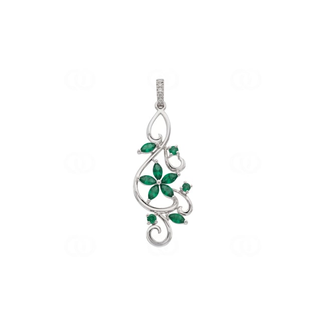 Anhänger 750/18 K Weissgold mit Smaragden & Diamanten 0.03 ct - AN-73773-SMA-WG