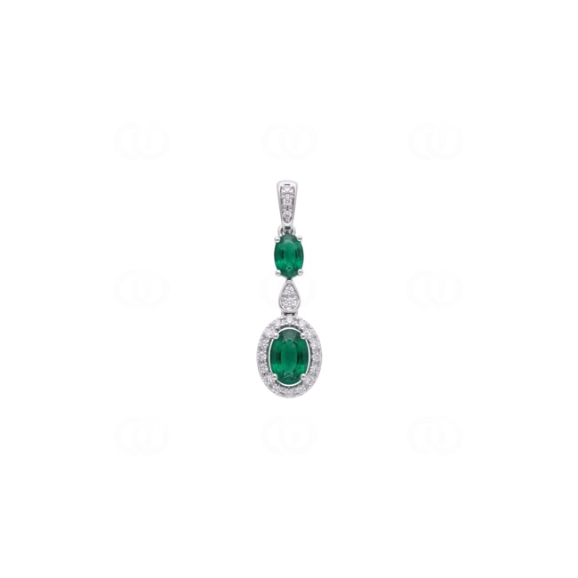Anhänger 750/18 K Weissgold mit Smaragden & Diamanten 0.10 ct - AN-73763-SMA-WG