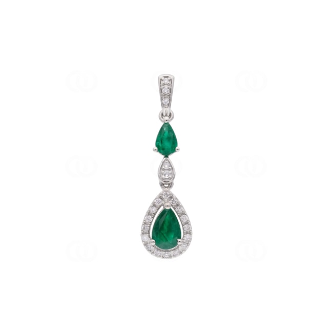 Pendentif or gris 750/18 ct avec émeraudes & diamants 0.10 ct - AN-73769-SMA-WG