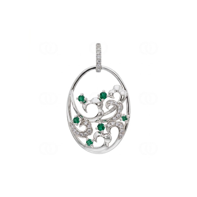Anhänger 750/18 K Weissgold mit Smaragden & Diamanten 0.11 ct - AN-73666-SMA-WG