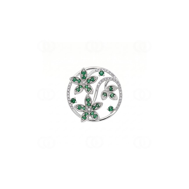 Anhänger 750/18 K Weissgold mit Smaragden & Diamanten 0.14 ct - AN-73663-SMA-WG