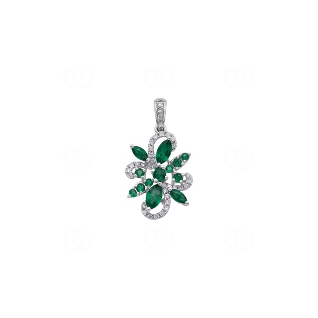 Anhänger 750/18 K Weissgold mit Smaragden & Diamanten 0.16 ct - AN-73775-SMA-WG