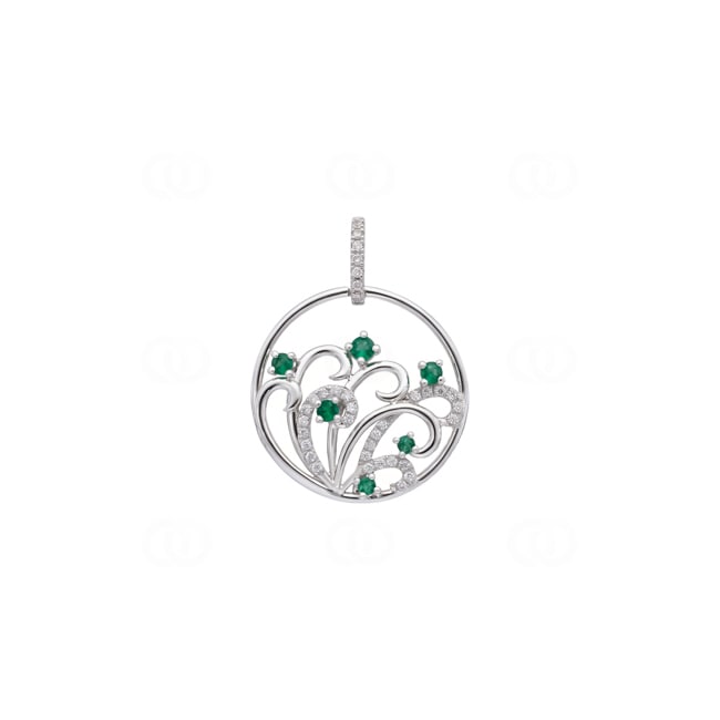 Anhänger 750/18 K Weissgold mit Smaragden und Diamanten 0.17 ct - AN-73667-SMA-WG