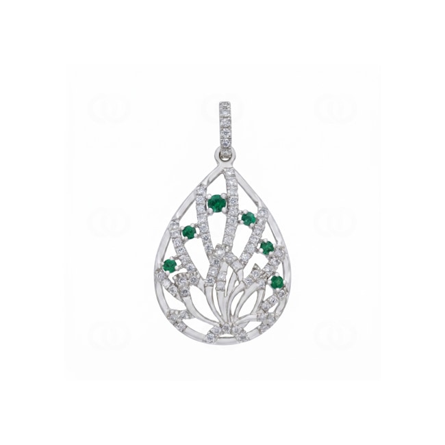 Anhänger 750/18 K Weissgold mit Smaragden und Diamanten 0.27 ct - AN-73668-SMA-WG