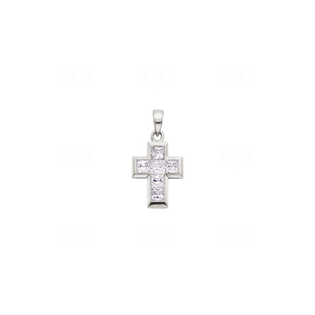 Pendentif or gris 750/18 ct Croix avec zircones - PP1967-1