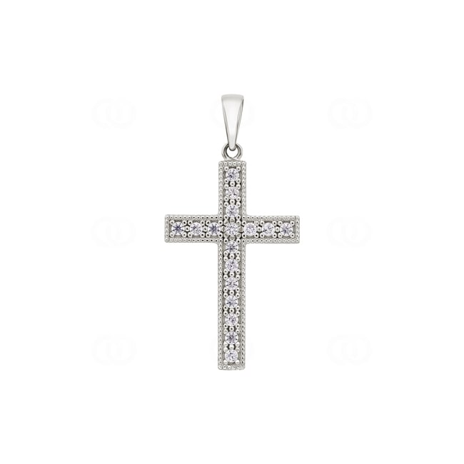 Pendant 750/18 K White Gold Cross with Cubic Zirconia - AN033