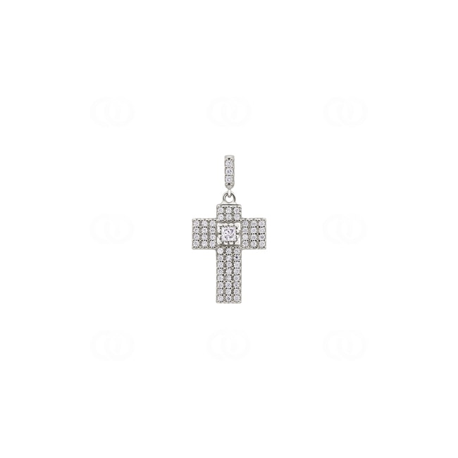 Pendentif or gris 750/18 ct Croix avec zircones - PP0402-02
