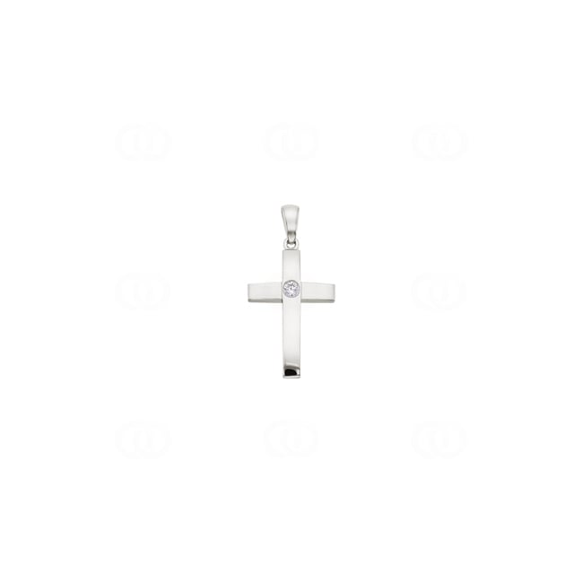 Pendentif or gris 750/18 ct avec zircones, Croix - PPP4492-1